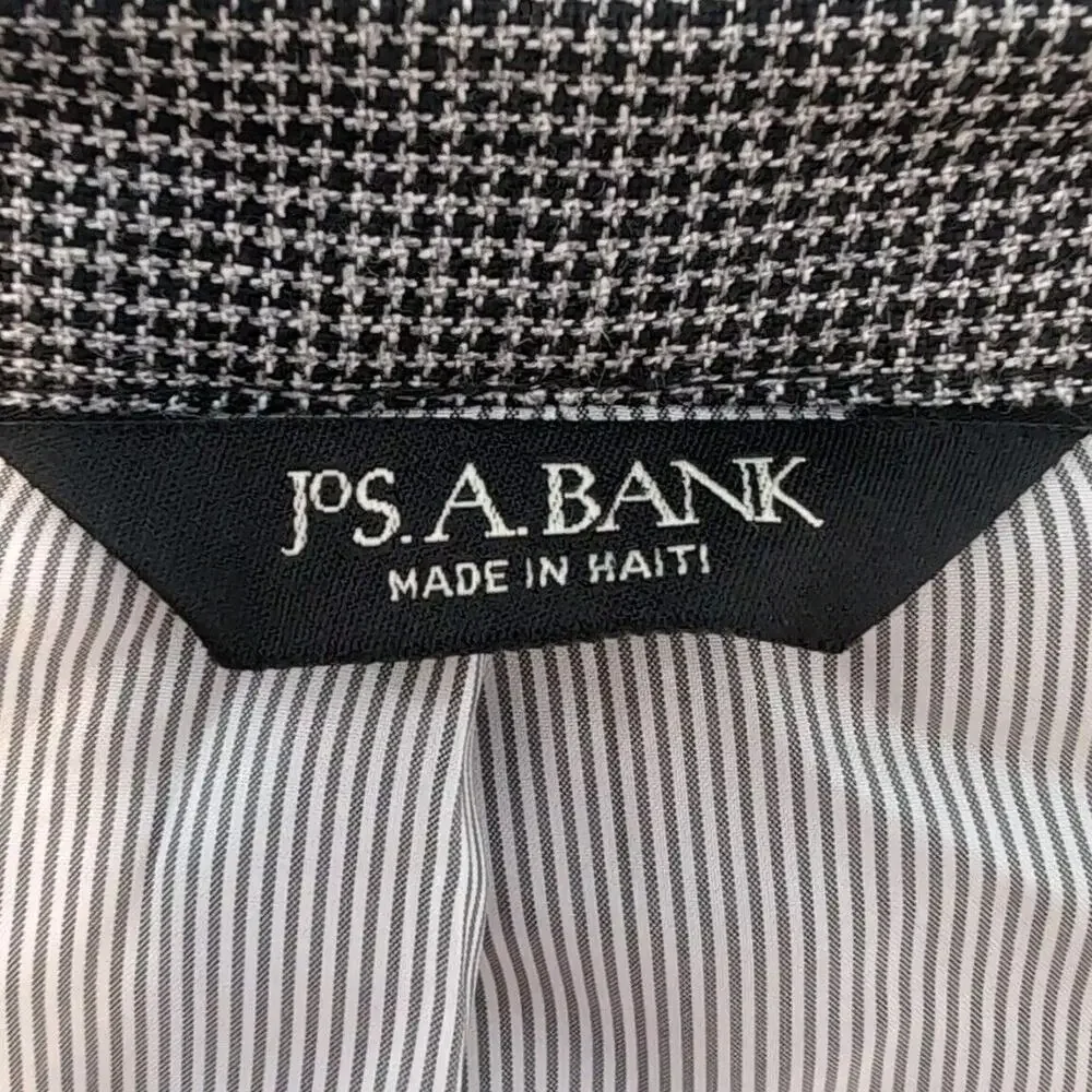 Jos A Bank Silk‎ Wool Sport Coat Men's Size 42L Black White Houndstooth 2 Button